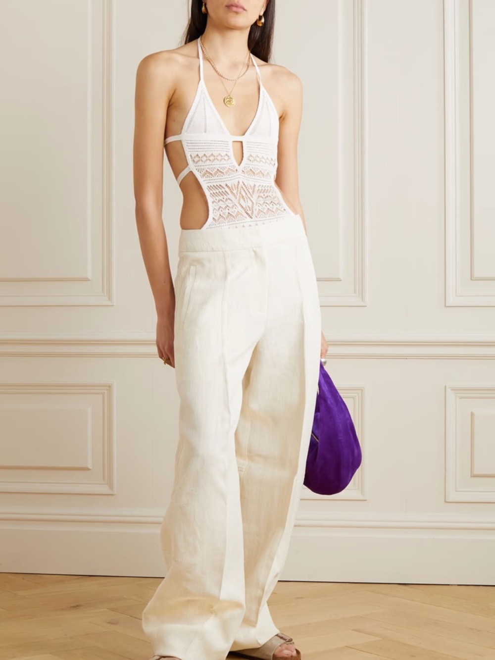 Isabel Marant Adema tie-detailed crocheted cotton-blend halterneck bodysuit